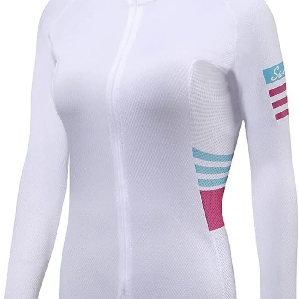 NWT Santic Olivia Women's S-2XL White Cycling Jersey Long Sleeve Full Zip, Rear - Picture 2 of 12